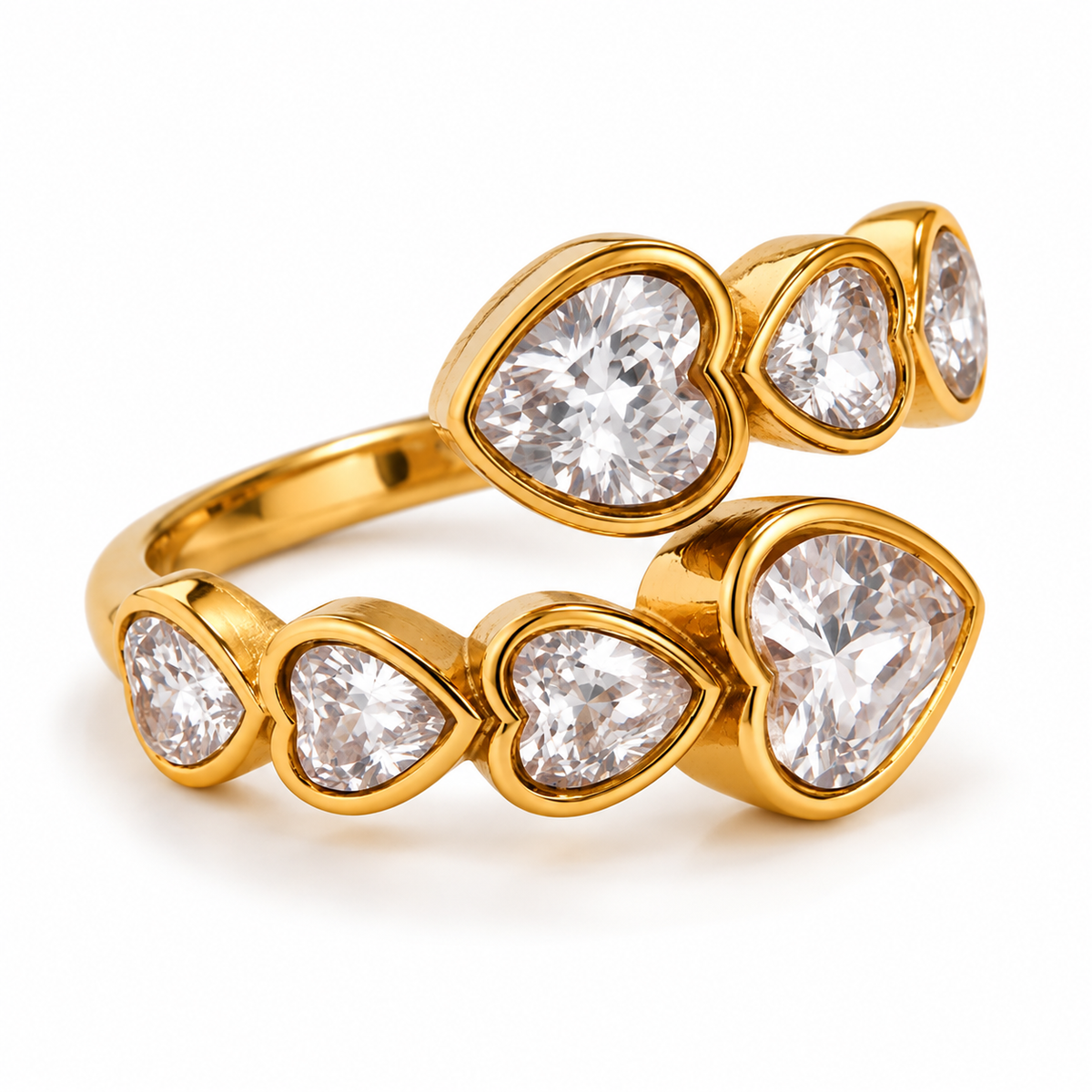 Amora Crystal Heart Ring – Ring aus Edelstahl, vergoldet, mit klaren herzförmigen Zirkonia