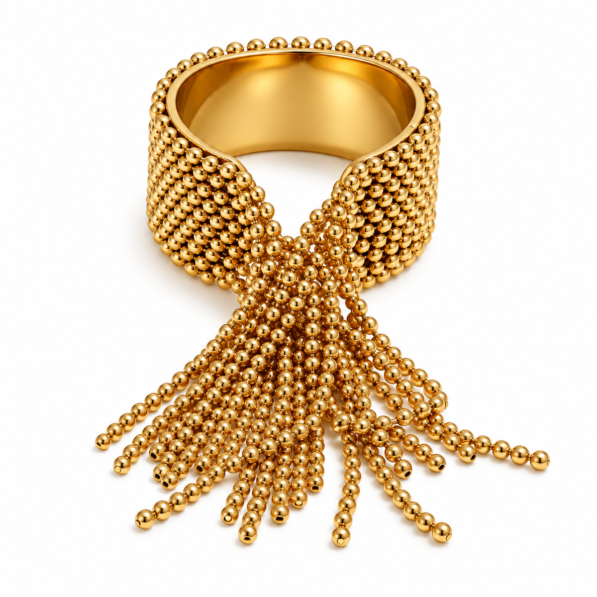 Aurelia Tassel Ring – Ring aus Edelstahl, vergoldet, Kugelstruktur mit beweglichen Quasten
