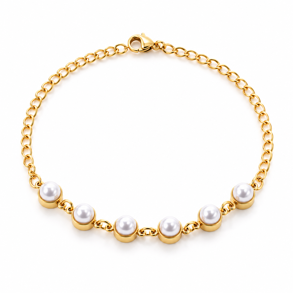 Avielle Pearl Armband – Armband aus Edelstahl, vergoldet, sechs rund gefasste Schmuckperlen