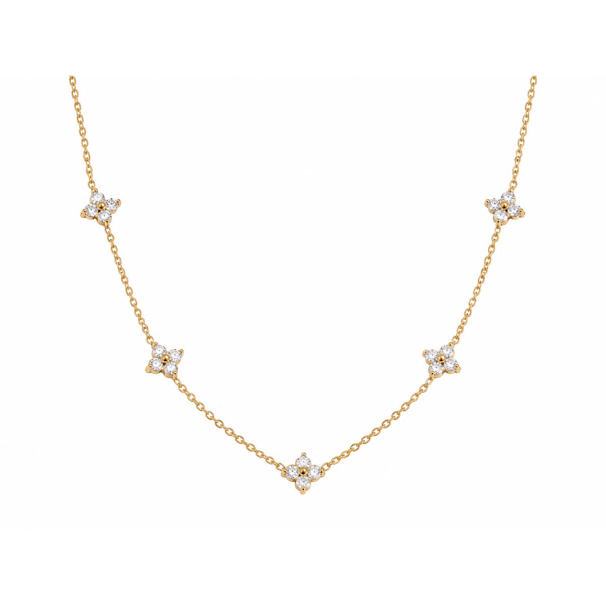 Flora Bloom Kette – Halskette aus Edelstahl, vergoldet, kleine Blüten aus Zirkonia