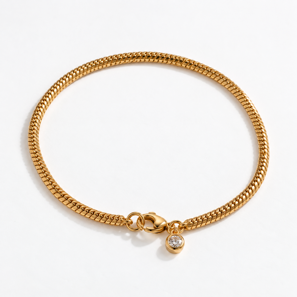 Arielle Spark Armband – Armband aus Edelstahl, vergoldet, Schlangenkette mit Zirkonia-Anhänger
