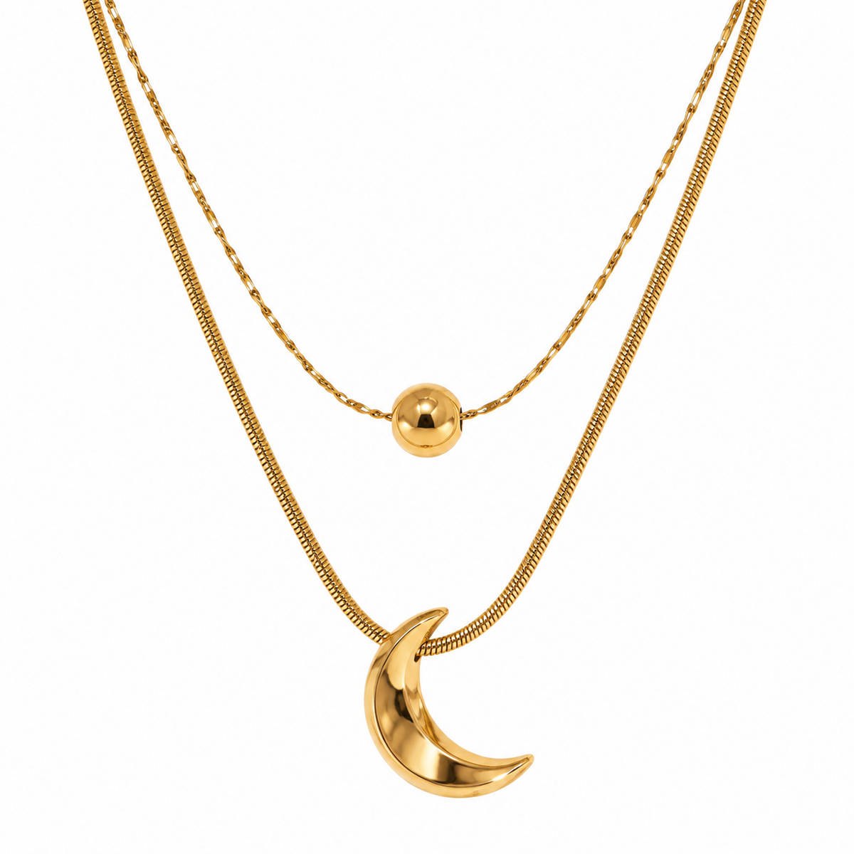 Lunara Moon Layer Kette – Layering-Kette aus Edelstahl, vergoldet, mit Halbmond-Anhänger