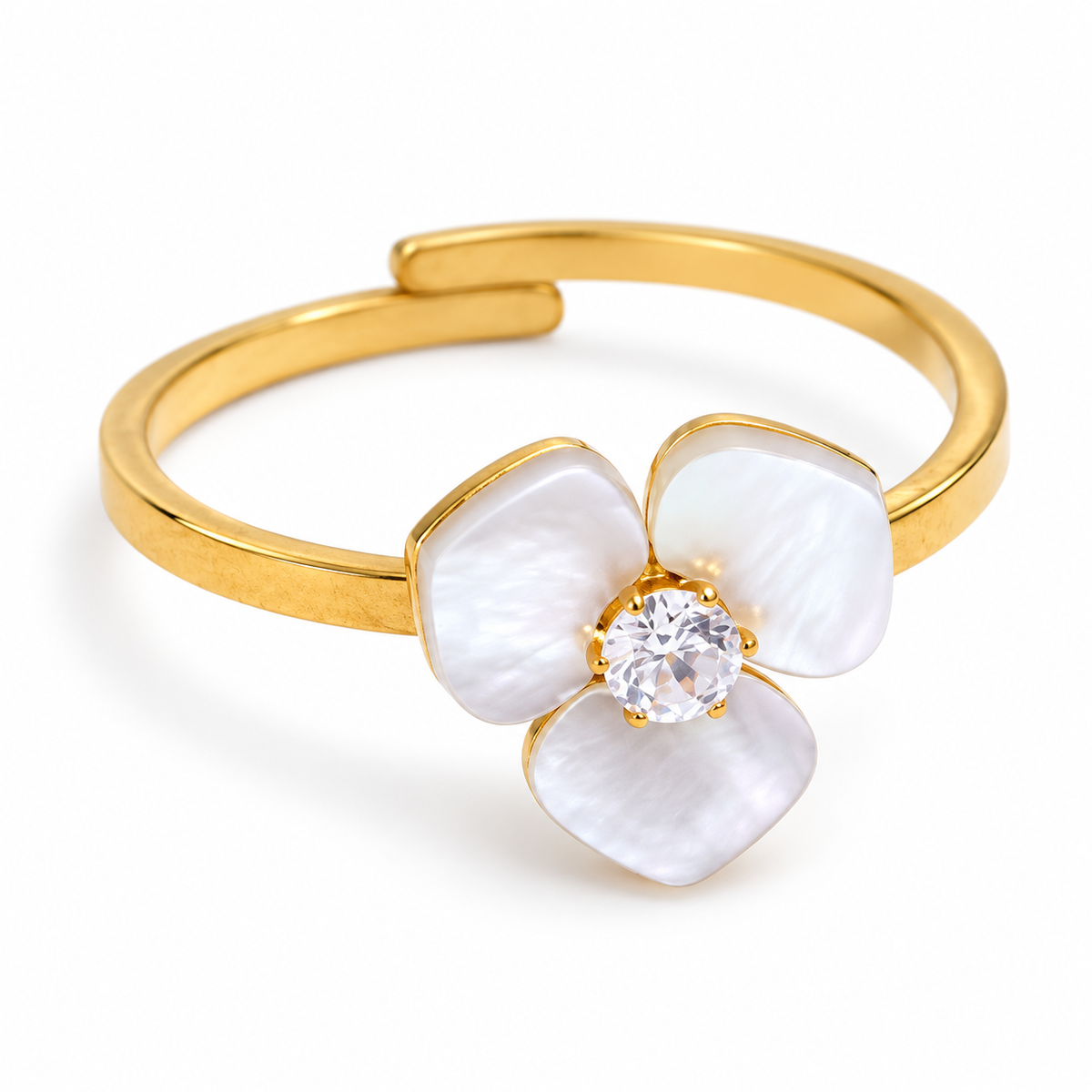 Marielle Bloom Ring – Ring aus Edelstahl, vergoldet, offene Form mit Muschel-Blüte