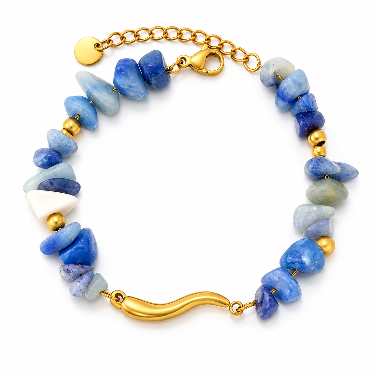Midnight Moon Armband – Armband aus Edelstahl, vergoldet, blaue und graue Naturstein-Chips