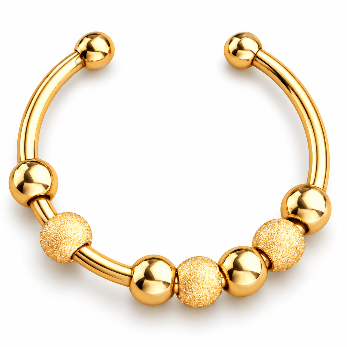 Nayla Motion Ring – offener Ring aus Edelstahl, 18K PVD-vergoldet, mit beweglichen Kugelelementen
