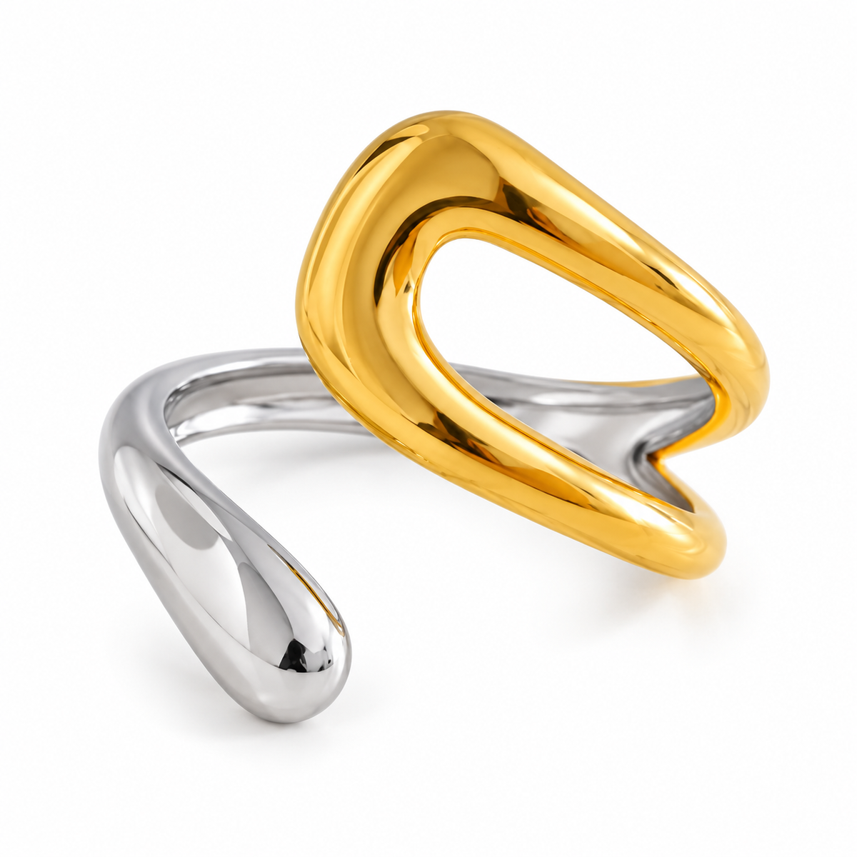 Sora Duo Wave Ring – Ring aus Edelstahl, vergoldet, zweifarbige offene Wellenform