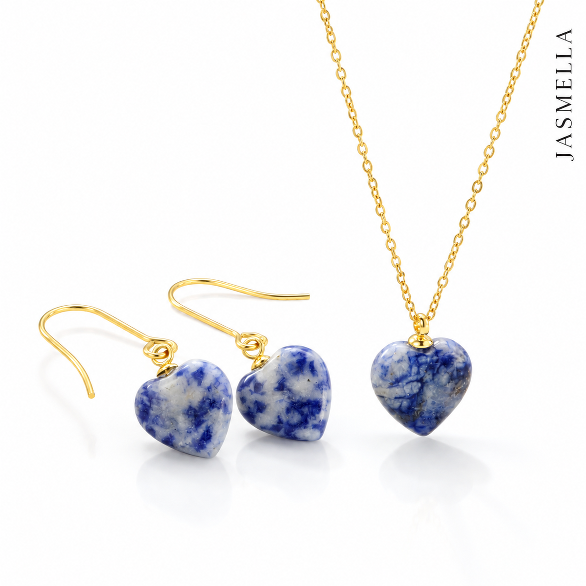 Velina Stone Heart Set – Kette und Ohrringe aus Edelstahl, vergoldet, Naturstein-Herzen – Ansicht 2