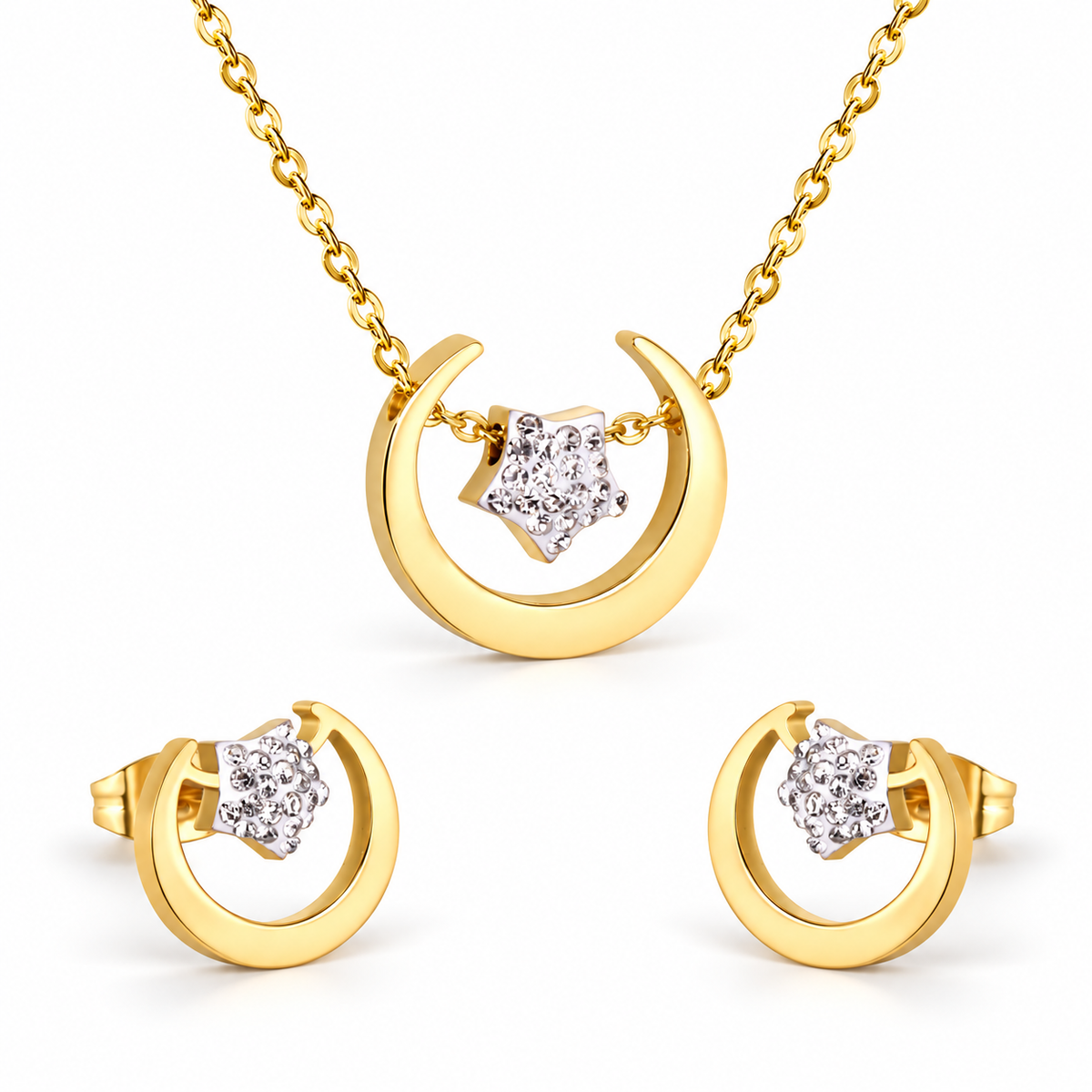 Luna Stella Set mit Mond und Stern, vergoldeter Edelstahl