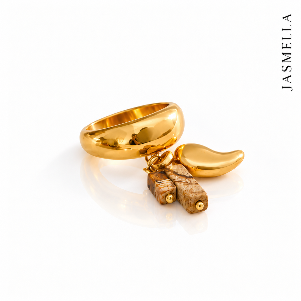 Sienna Stone Charm Ring – Ring aus Edelstahl, vergoldet, mit beweglichen Charms und Naturstein – Ansicht 3