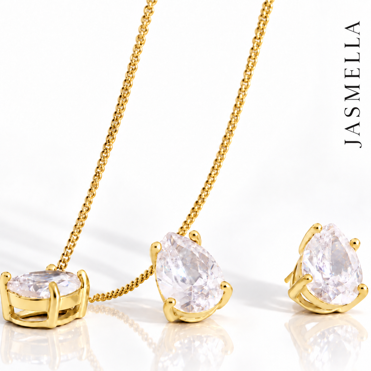 Livia Drop Set – Kette und Ohrstecker mit Zirkonia-Tropfen, vergoldet – Ansicht 4