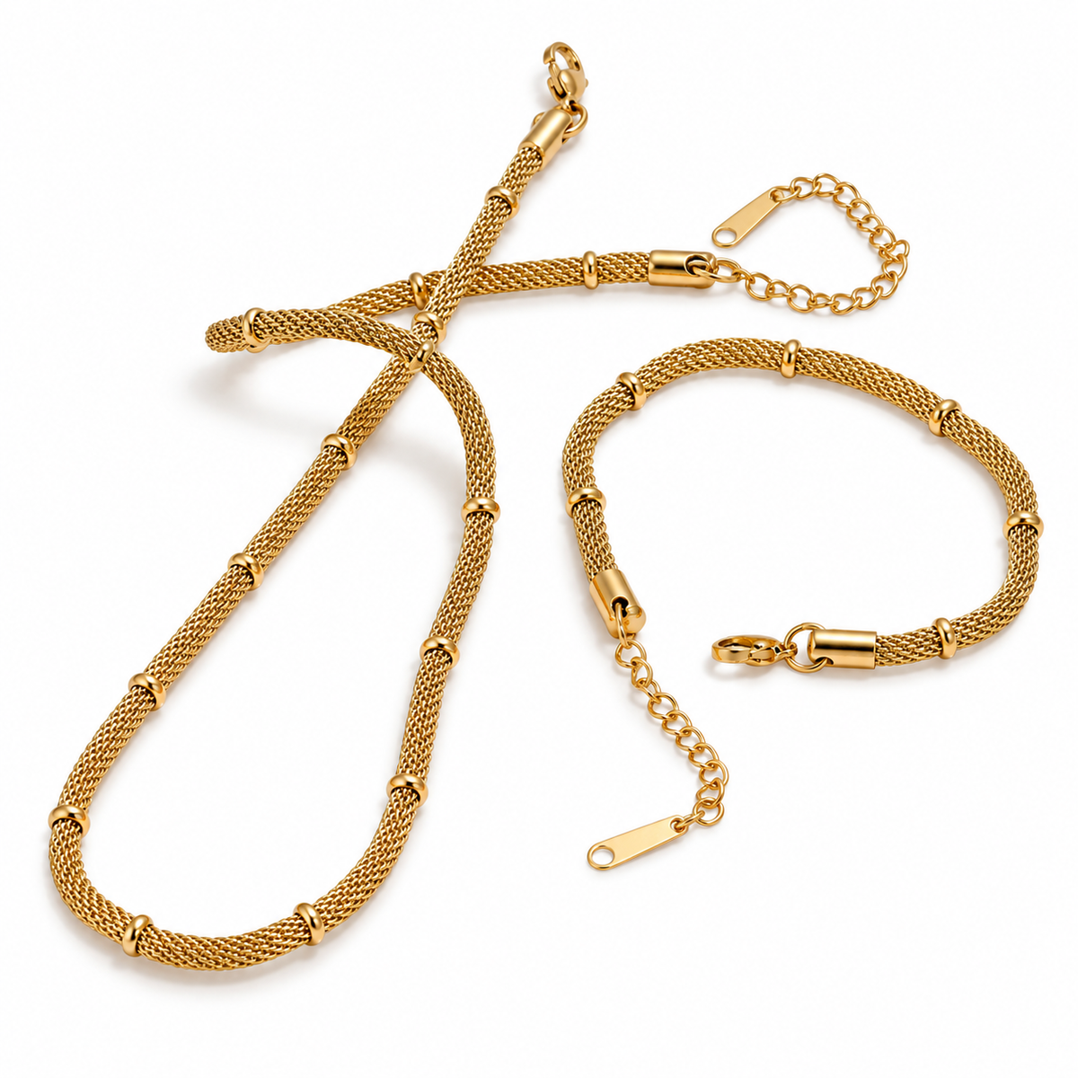 Elara Mesh Set – Schmuckset aus Edelstahl, vergoldet, Mesh-Kette und Mesh-Armband