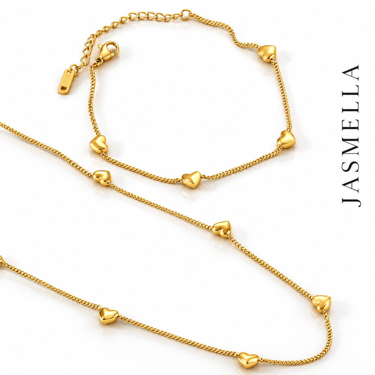 Amora Herz Set – Kette und Armband aus Edelstahl, vergoldet, viele kleine Herzen – Ansicht 3