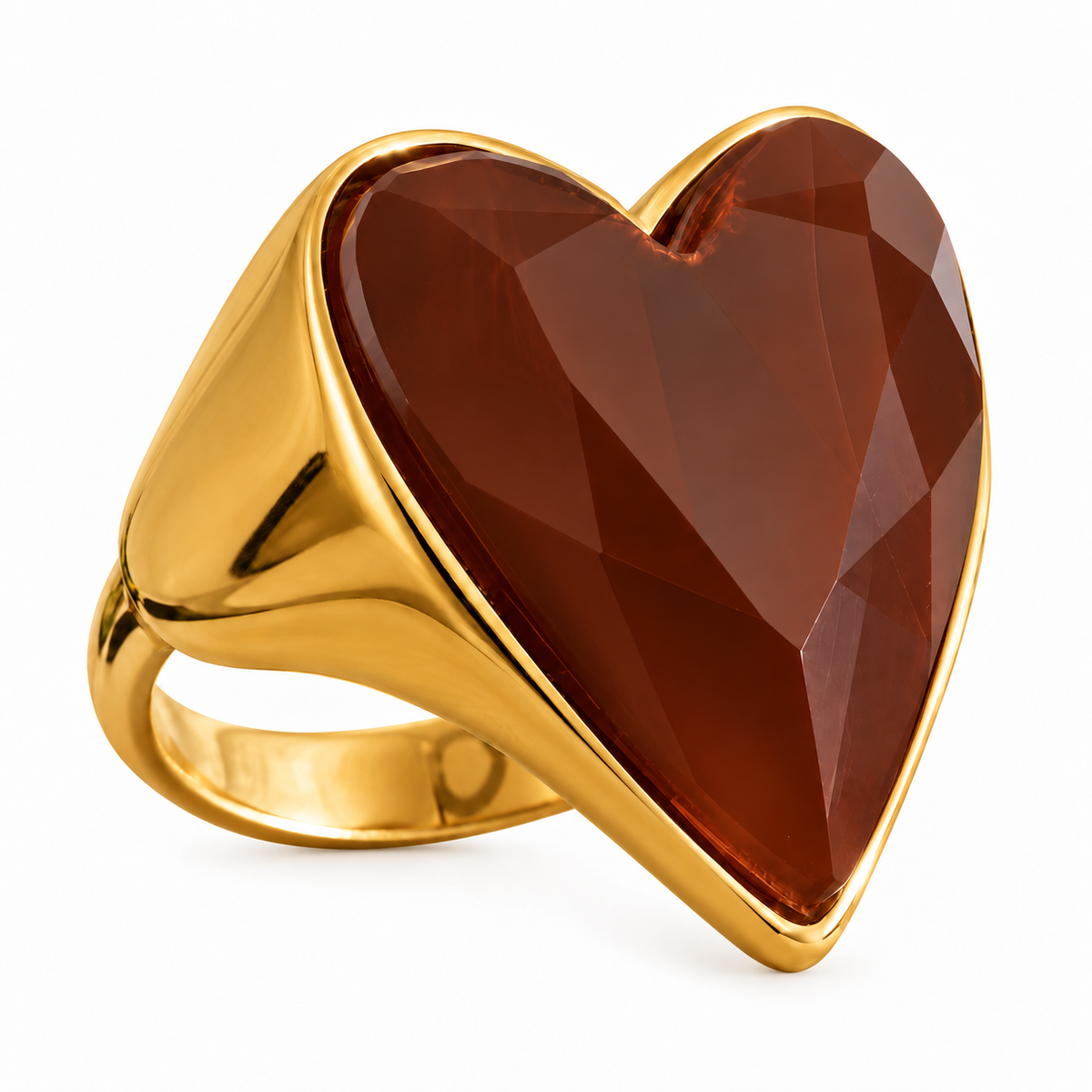 Amora Rouge Ring – verstellbarer Ring aus Edelstahl, vergoldet, großes tiefrotes Herz