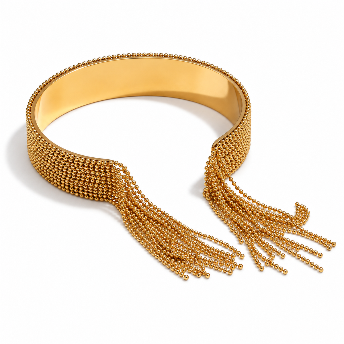 Aurelia Tassel Armband – Armreif aus Edelstahl, vergoldet, offene Enden mit Quasten