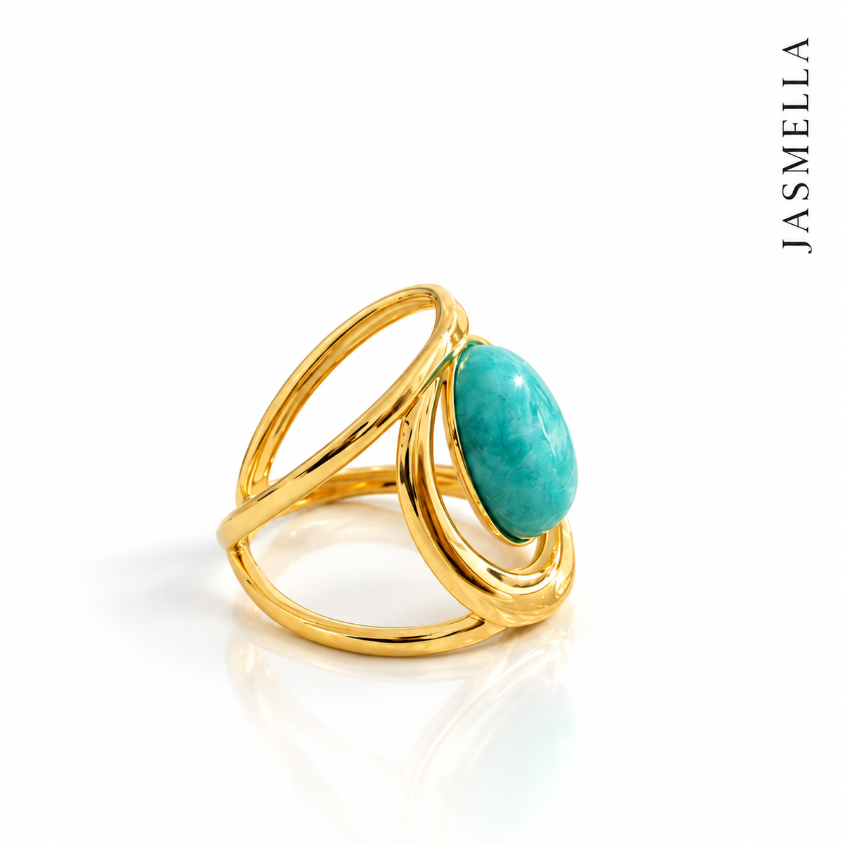 Avela Ocean Ring – verstellbarer Ring aus Edelstahl, vergoldet, ovaler türkisblauer Naturstein – Ansicht 3
