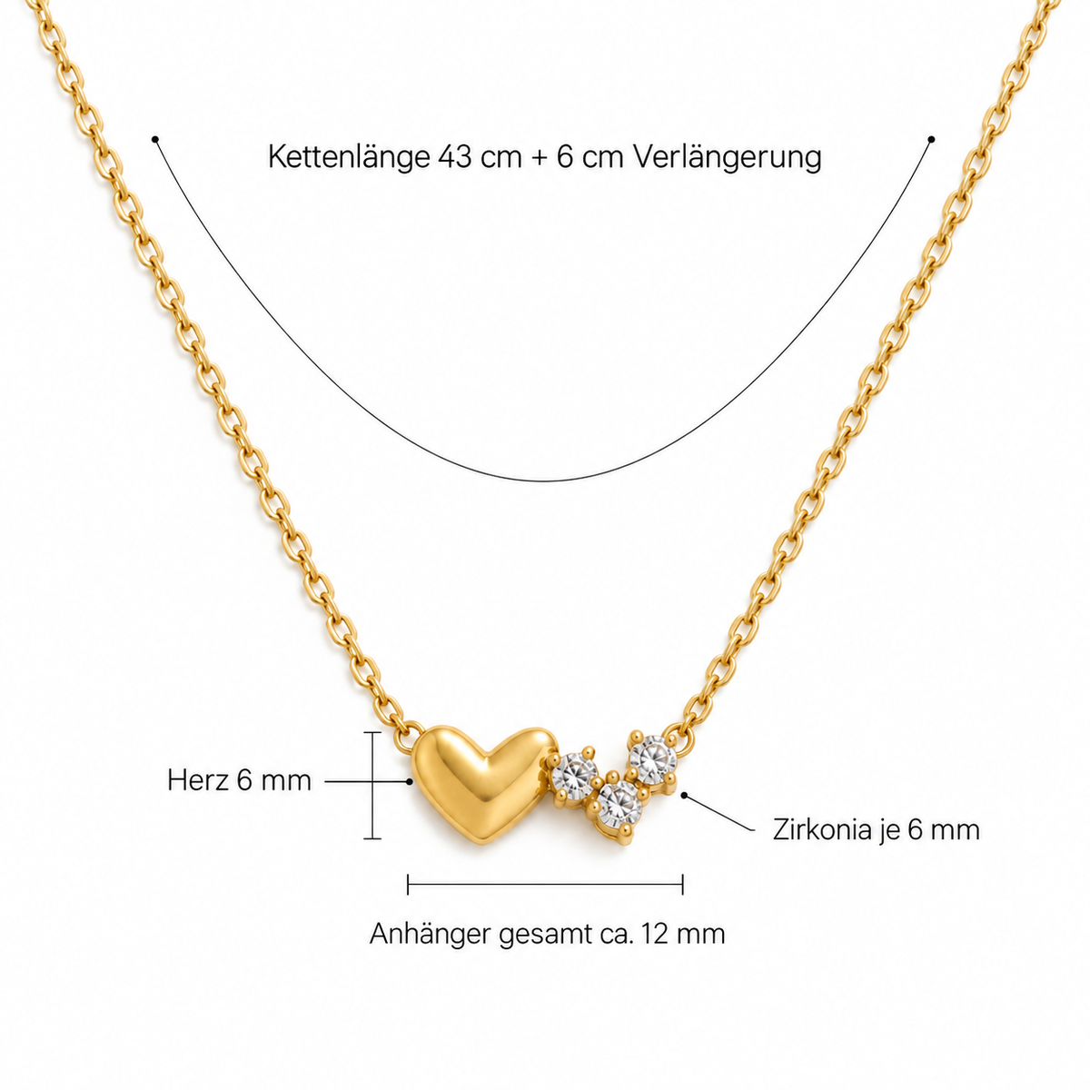 Calia Heart Kette – Herzkette aus Edelstahl, vergoldet, kleiner Herz-Anhänger mit Zirkonia – Ansicht 2