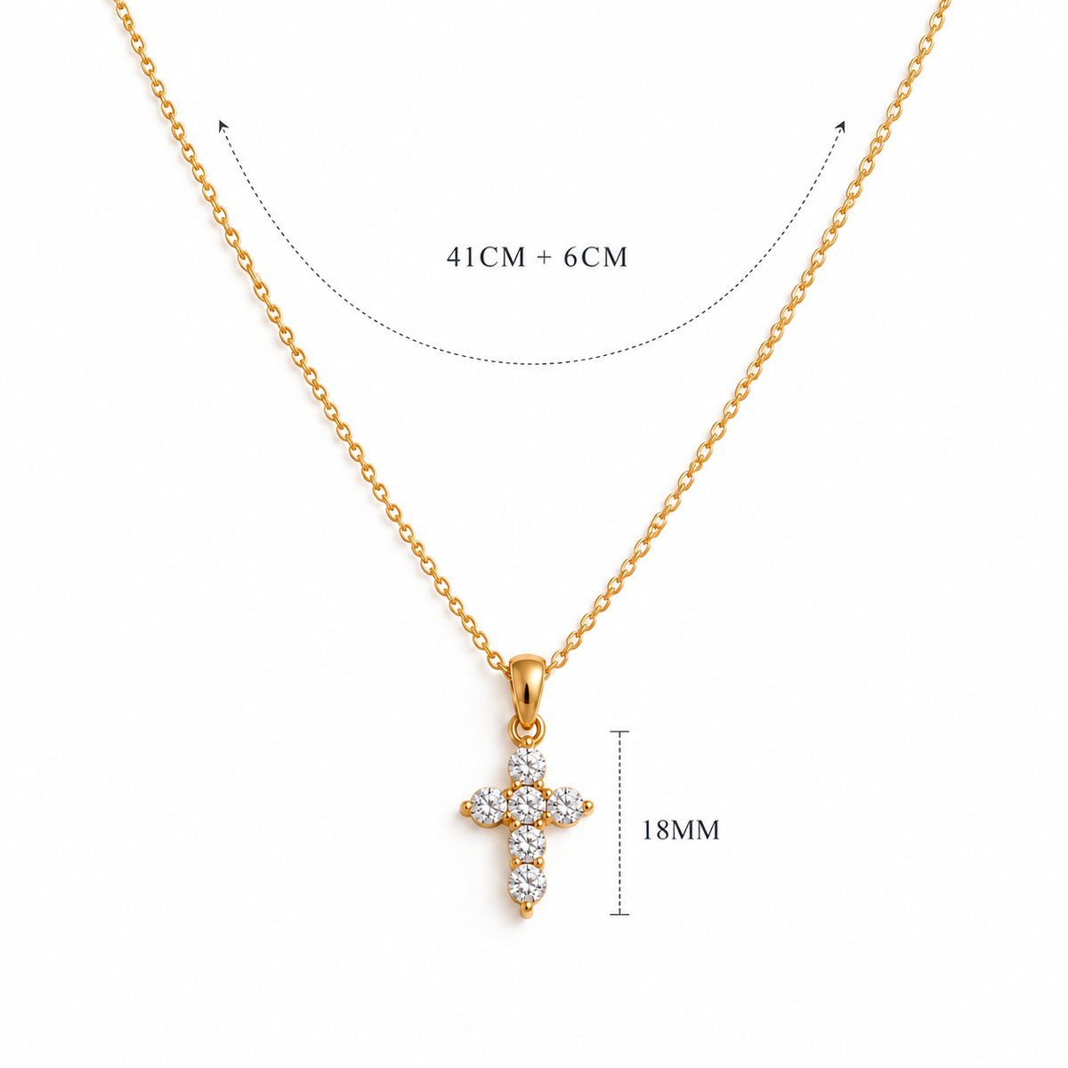Celina Cross Kette – Halskette aus Edelstahl, vergoldet, Kreuzanhänger mit klaren Zirkonia – Ansicht 4