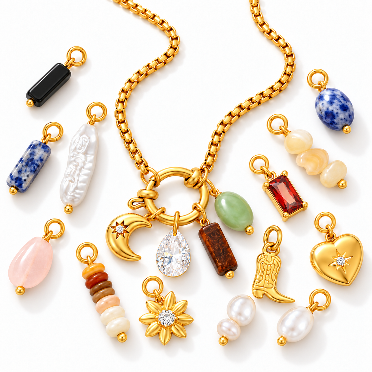 Charm-Kette – Kette zum Kombinieren aus Edelstahl, vergoldet, mit einhängbaren Charms