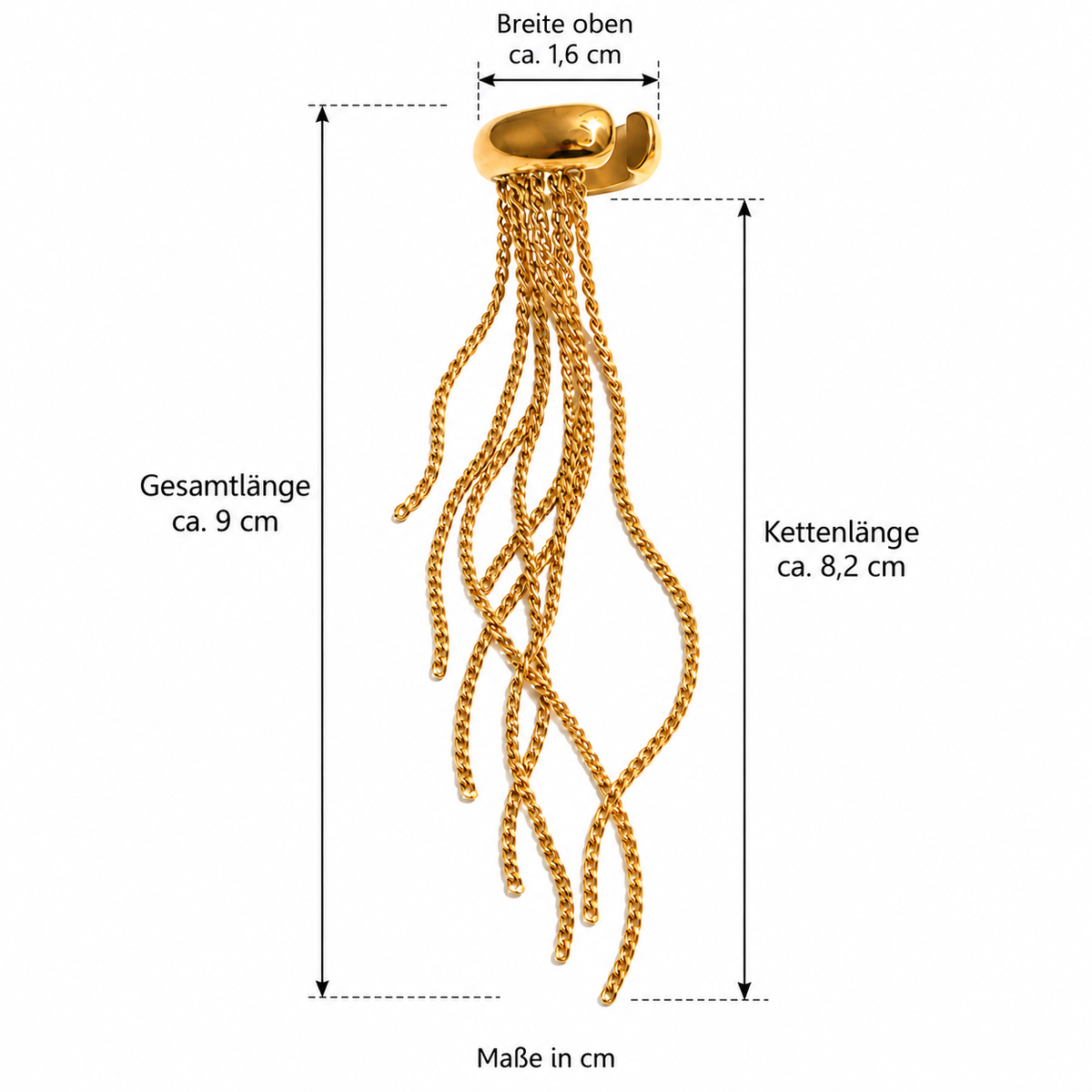 Coralia Chain Cuff – Ear Cuff aus Edelstahl, vergoldet, lange feine Kettenstränge – Ansicht 2