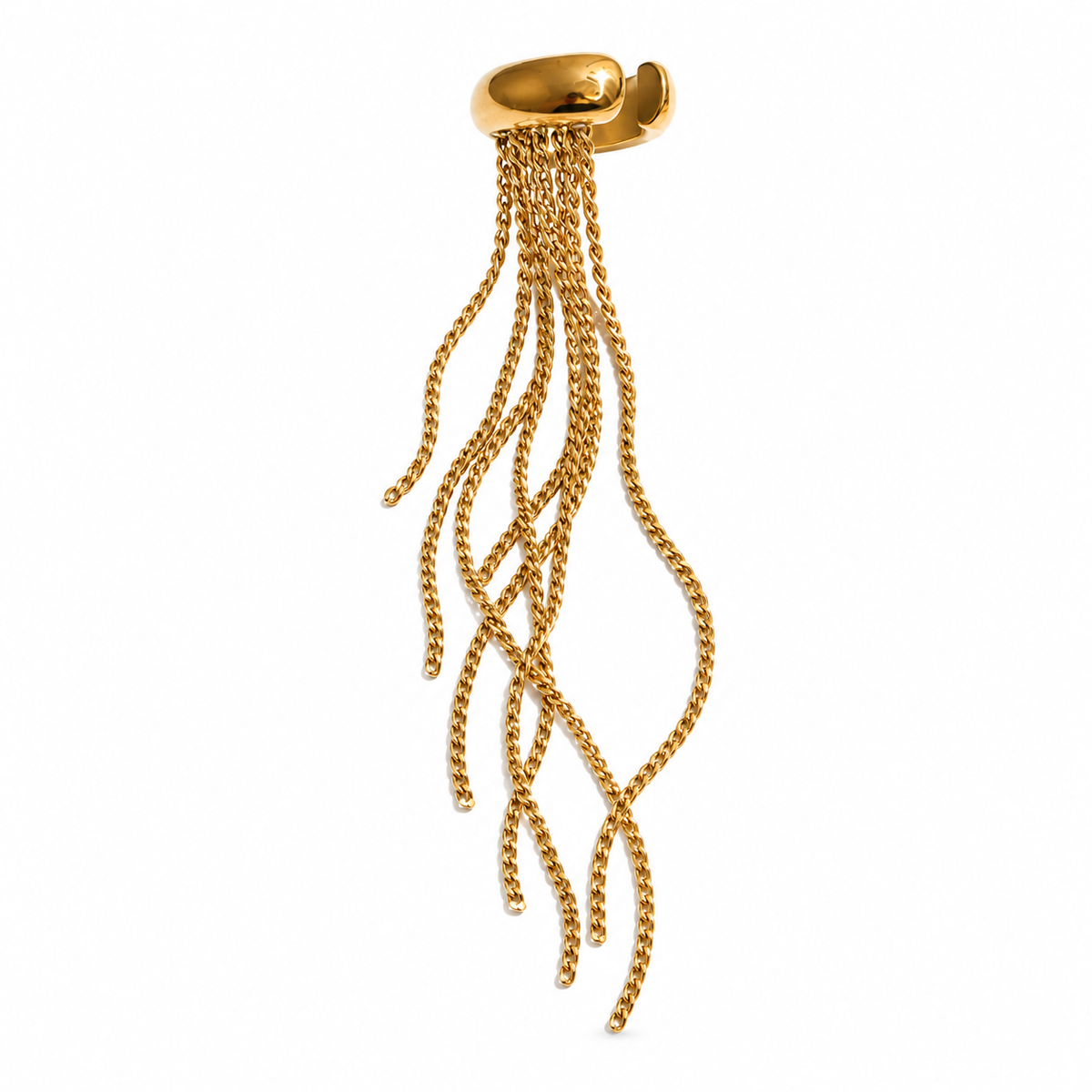 Coralia Chain Cuff – Ear Cuff aus Edelstahl, vergoldet, lange feine Kettenstränge