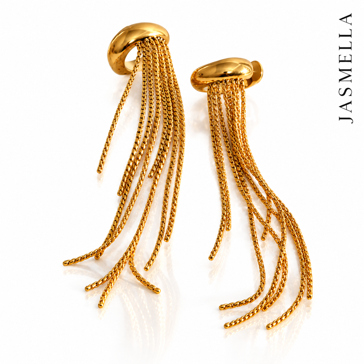 Coralia Chain Cuff – Ear Cuff aus Edelstahl, vergoldet, lange feine Kettenstränge – Ansicht 4