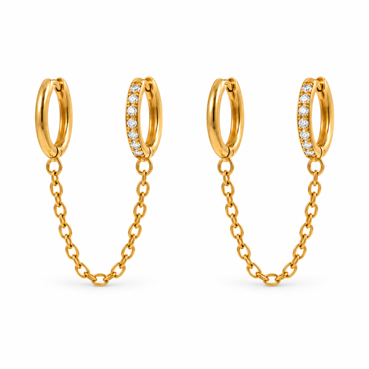 Elara Chain Hoops – Creolen aus Edelstahl, vergoldet, Kettenelemente und Zirkonia