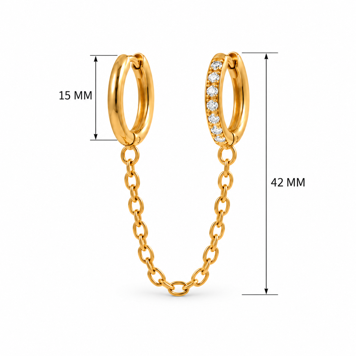 Elara Chain Hoops – Creolen aus Edelstahl, vergoldet, Kettenelemente und Zirkonia – Ansicht 2