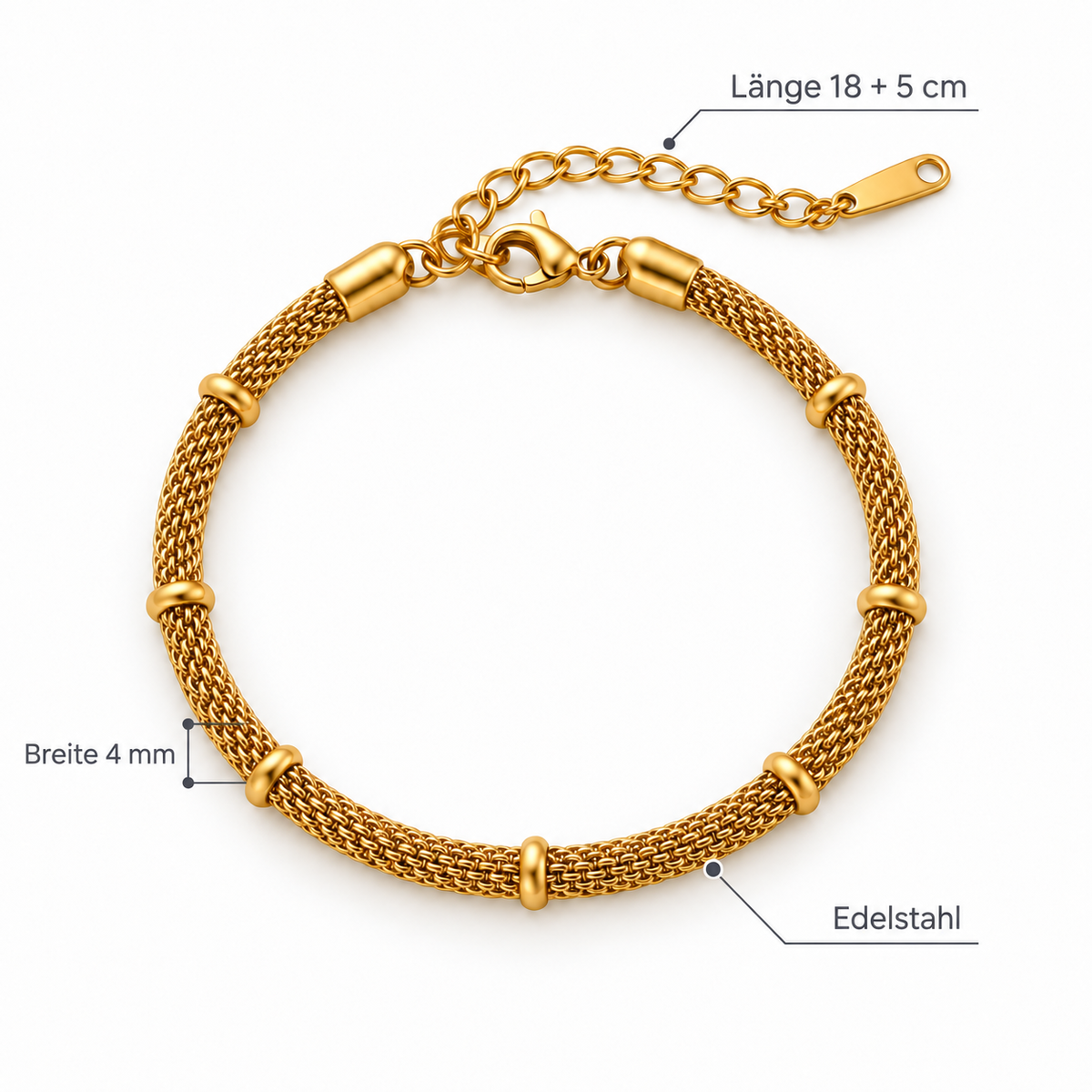 Elara Mesh Armband – Armband aus Edelstahl, vergoldet, mit flacher mehrreihiger Mesh-Struktur – Ansicht 2