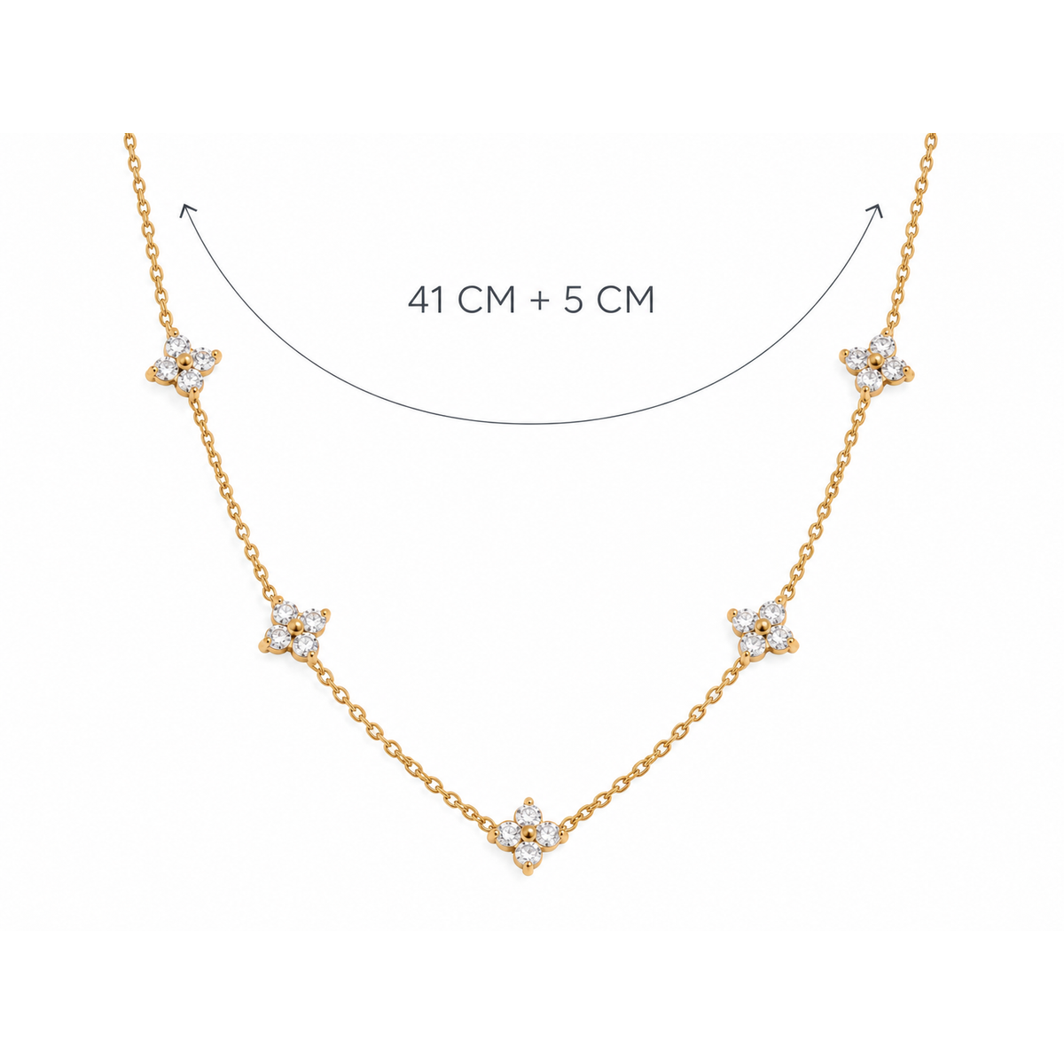 Flora Bloom Kette – Halskette aus Edelstahl, vergoldet, kleine Blüten aus Zirkonia – Ansicht 2