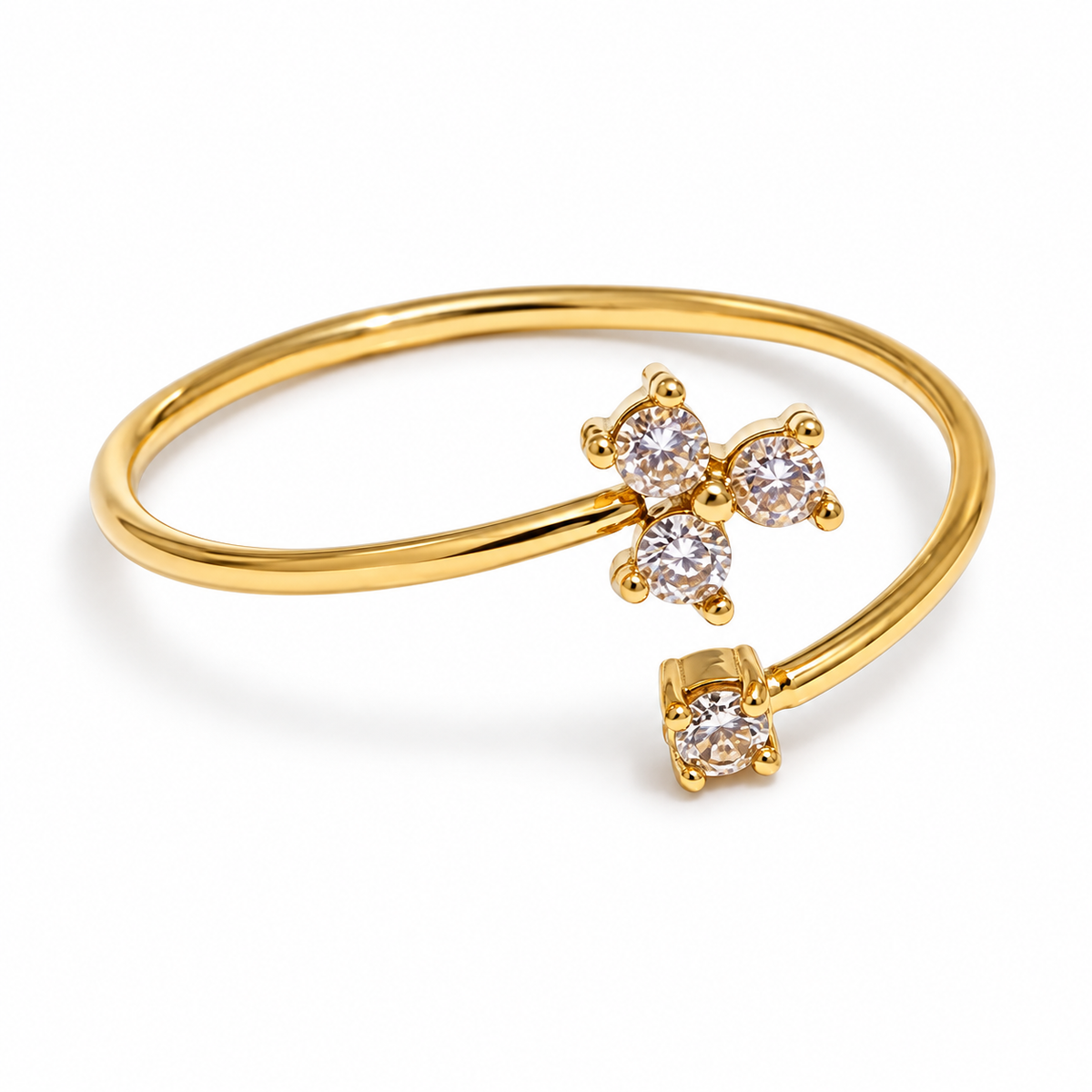 Flora Spark Ring – Ring aus Edelstahl, vergoldet, offene Form mit Zirkonia-Blüte