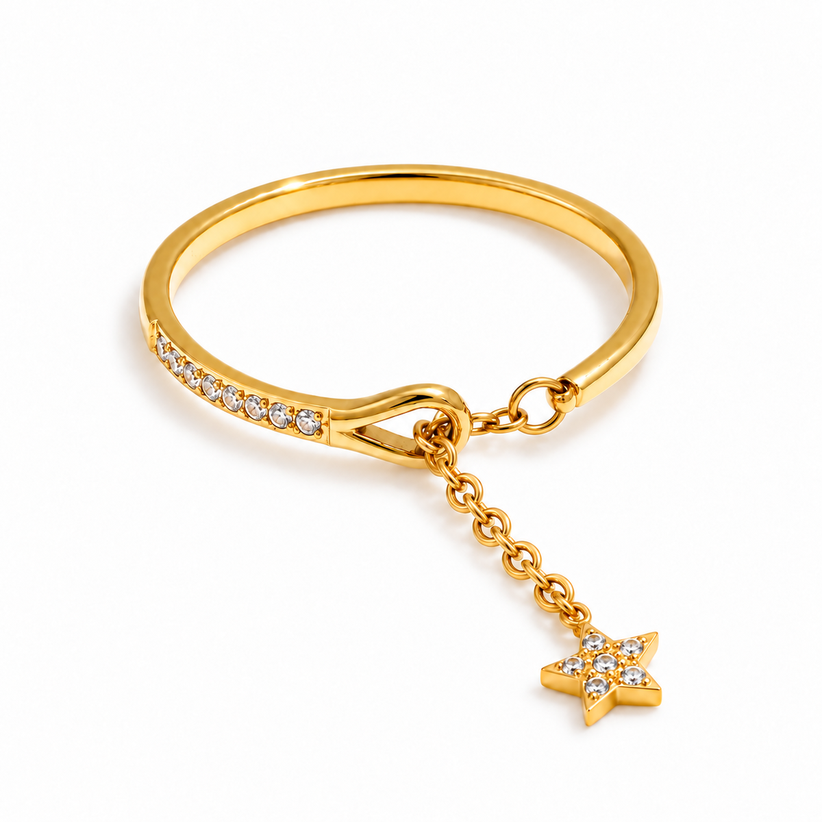 Liora Star Drop Ring – Ring aus Edelstahl, vergoldet, mit Stern-Anhänger an feiner Kette