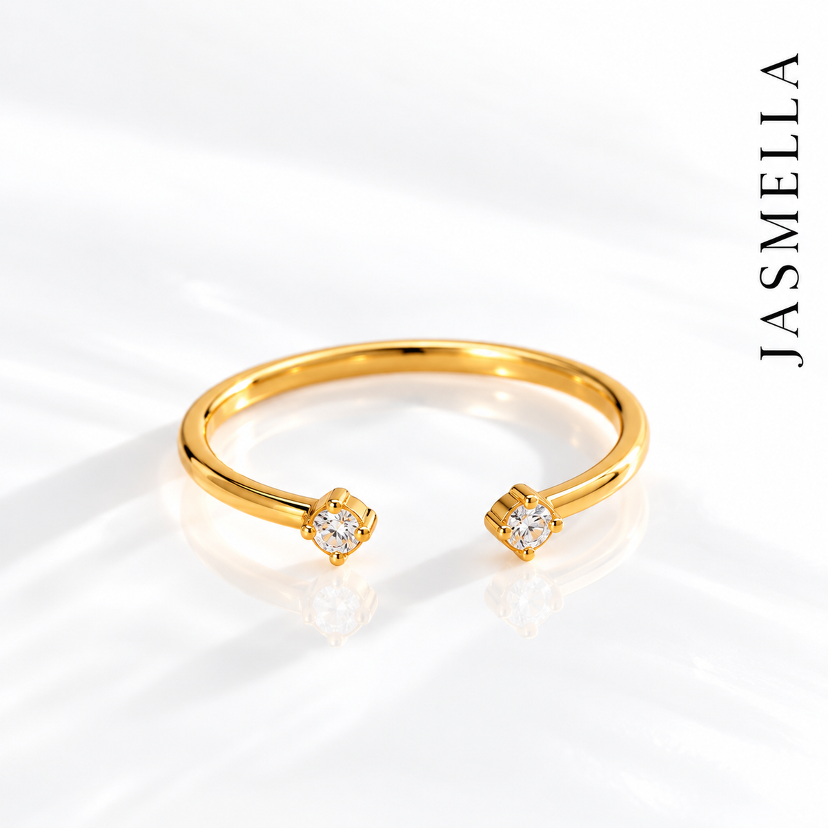 Alisa Twin Spark Ring – Ring aus Edelstahl, vergoldet, offen mit zwei Zirkonia-Enden – Ansicht 3