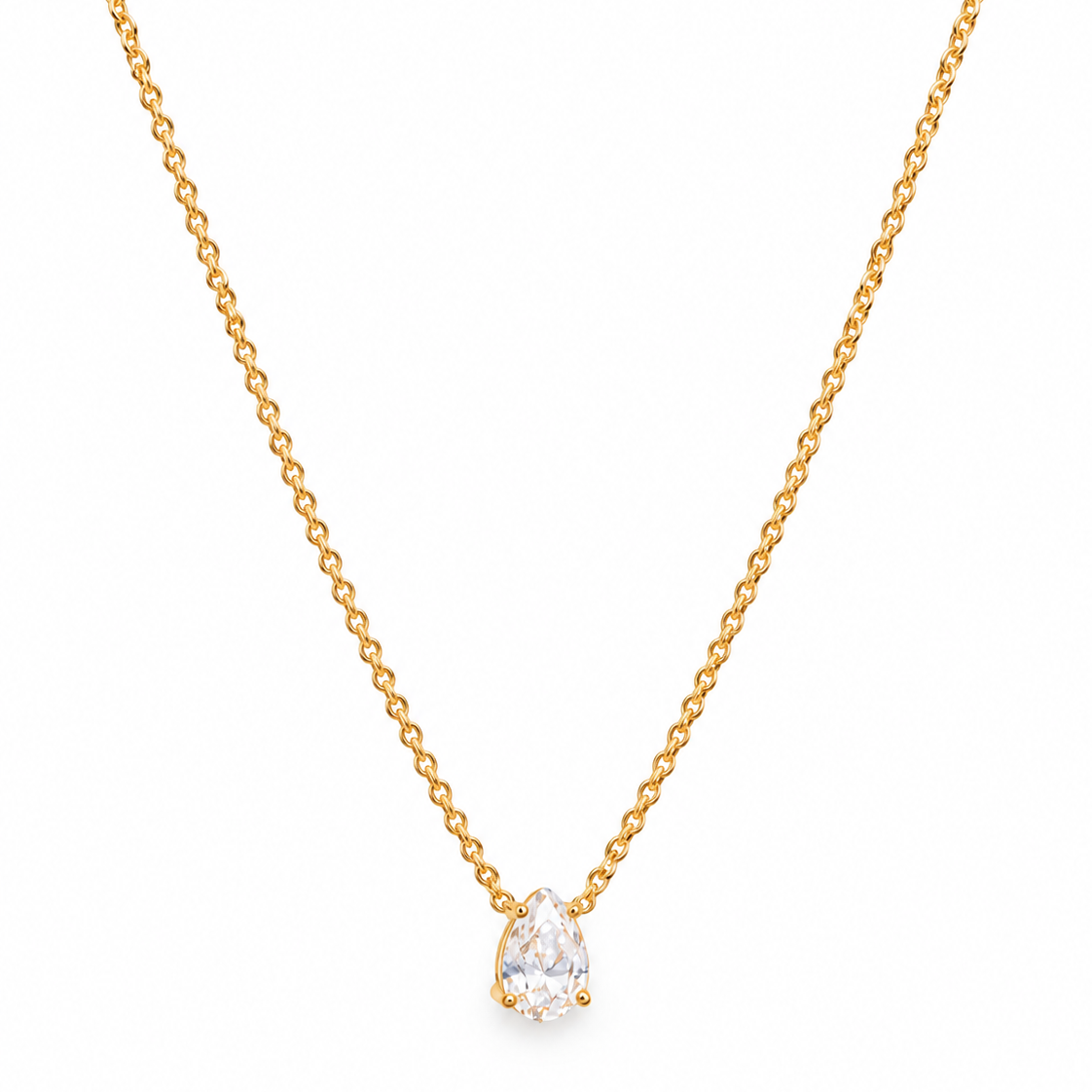 Livia Drop Kette – Kette mit Anhänger aus Edelstahl, vergoldet, Zirkonia im Tropfenschliff