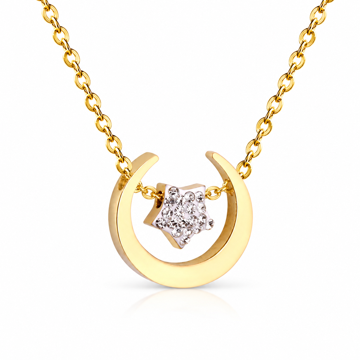 Luna Stella Kette – Kette mit Anhänger aus Edelstahl, vergoldet, Halbmond mit funkelndem Stern