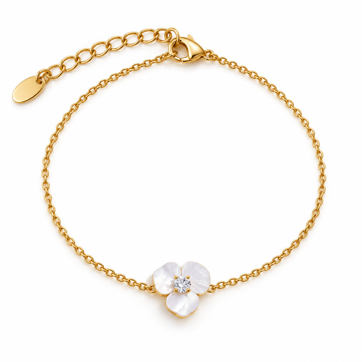 Marielle Bloom Armband – Armband aus Edelstahl, vergoldet, Muschel-Blüte mit Zirkonia