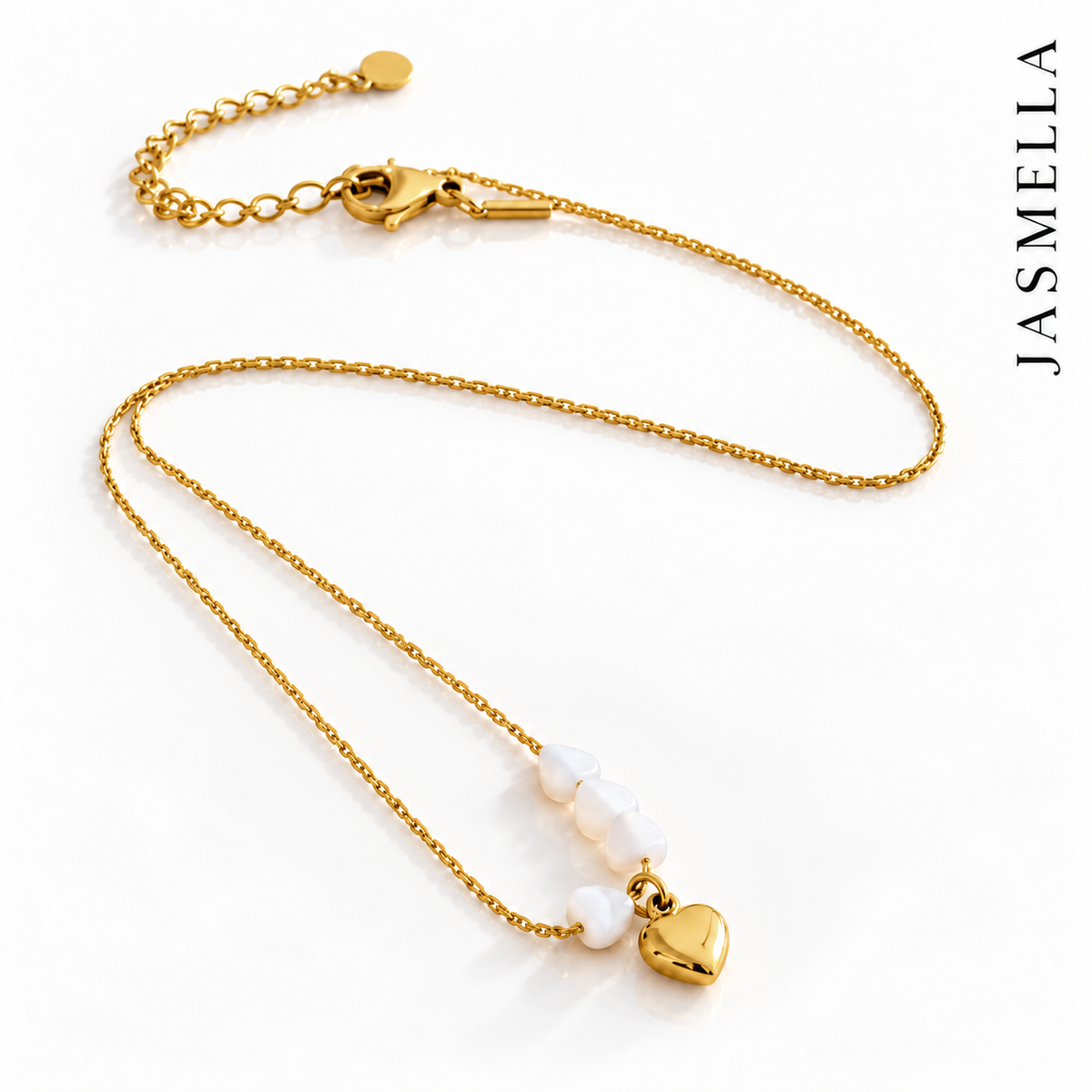 Marina Heart Kette – Herzkette aus Edelstahl, vergoldet, mit Muschel-Elementen – Ansicht 3