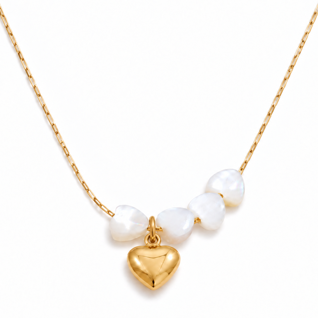 Marina Heart Kette – Herzkette aus Edelstahl, vergoldet, mit Muschel-Elementen
