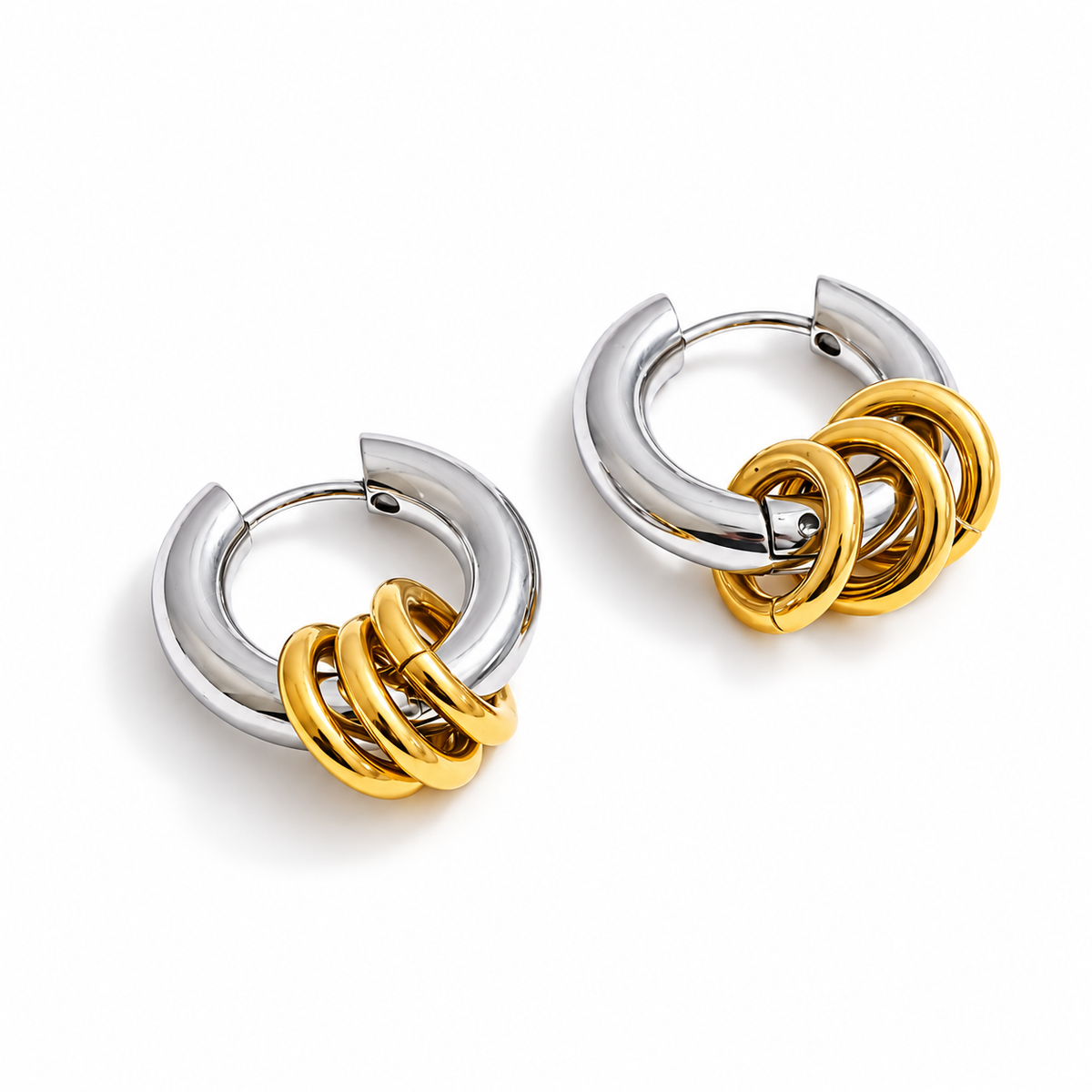 Mavira Duo Creolen – Creolen aus Edelstahl, vergoldet, zweifarbige Ringelemente in Silber und Gold