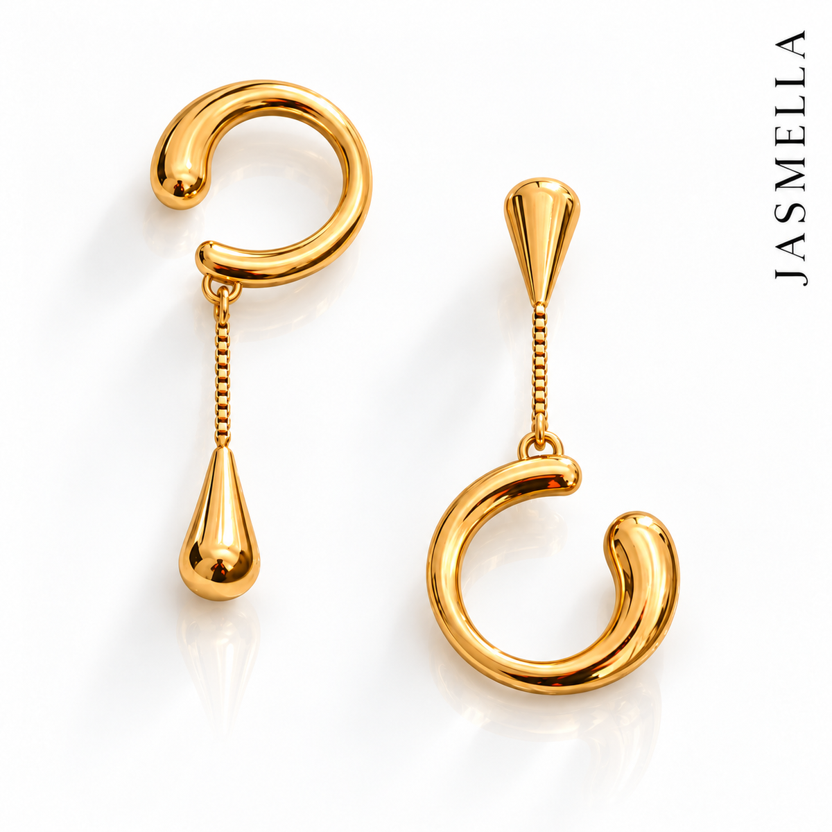 Mira Drop Ear Cuff – Ear Cuff aus Edelstahl, vergoldet, Kettenanhänger mit Tropfen – Ansicht 2