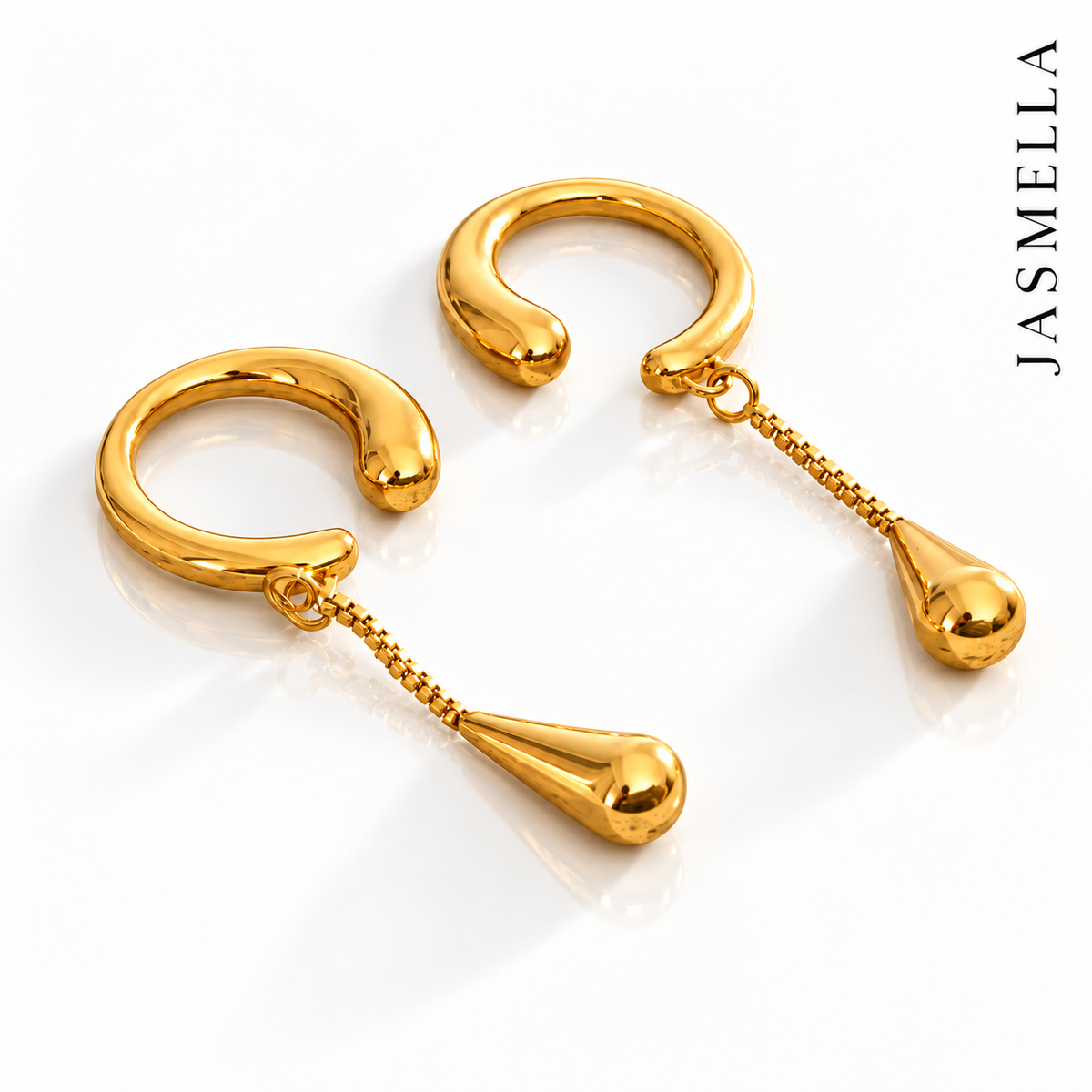 Mira Drop Ear Cuff – Ear Cuff aus Edelstahl, vergoldet, Kettenanhänger mit Tropfen – Ansicht 3