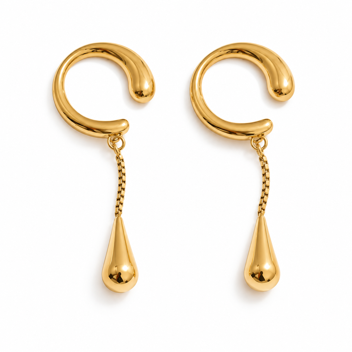 Mira Drop Ear Cuff – Ear Cuff aus Edelstahl, vergoldet, Kettenanhänger mit Tropfen