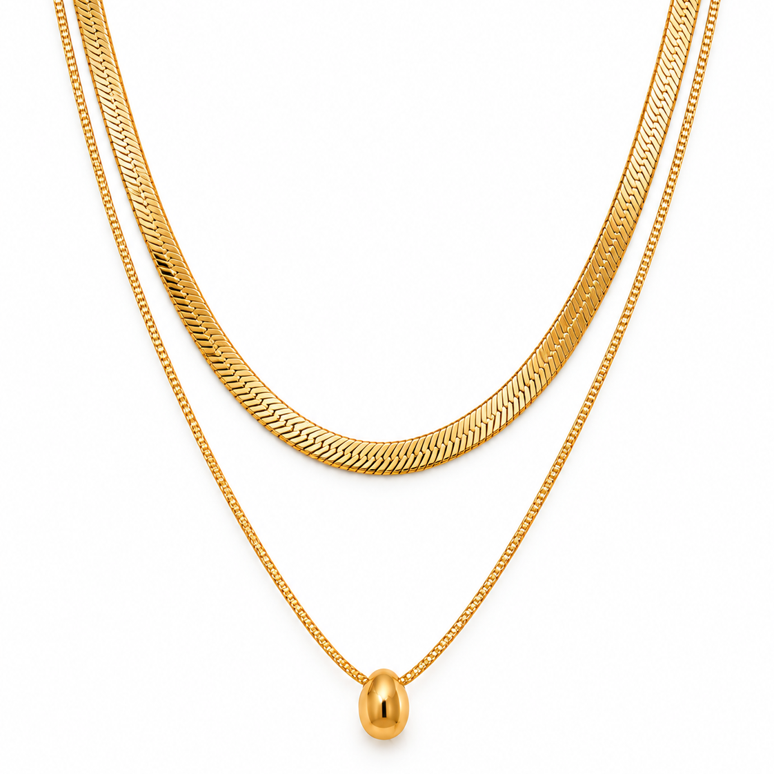 Mira Layer Drop Kette – Layering-Kette aus Edelstahl, vergoldet, Schlangenkette und Tropfenanhänger