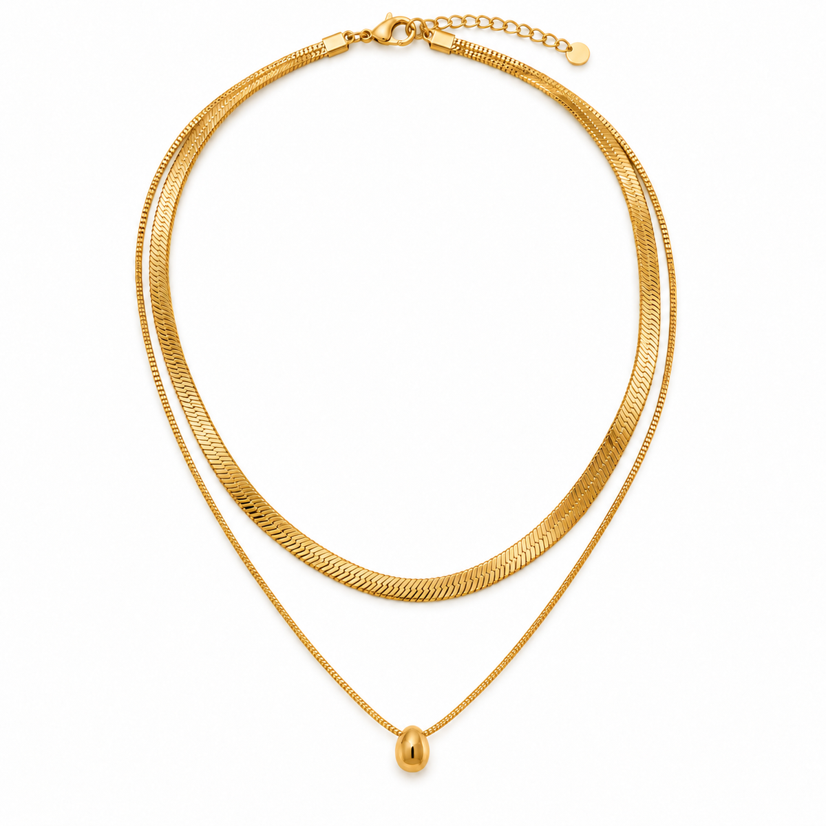 Mira Layer Drop Kette – Layering-Kette aus Edelstahl, vergoldet, Schlangenkette und Tropfenanhänger – Ansicht 4