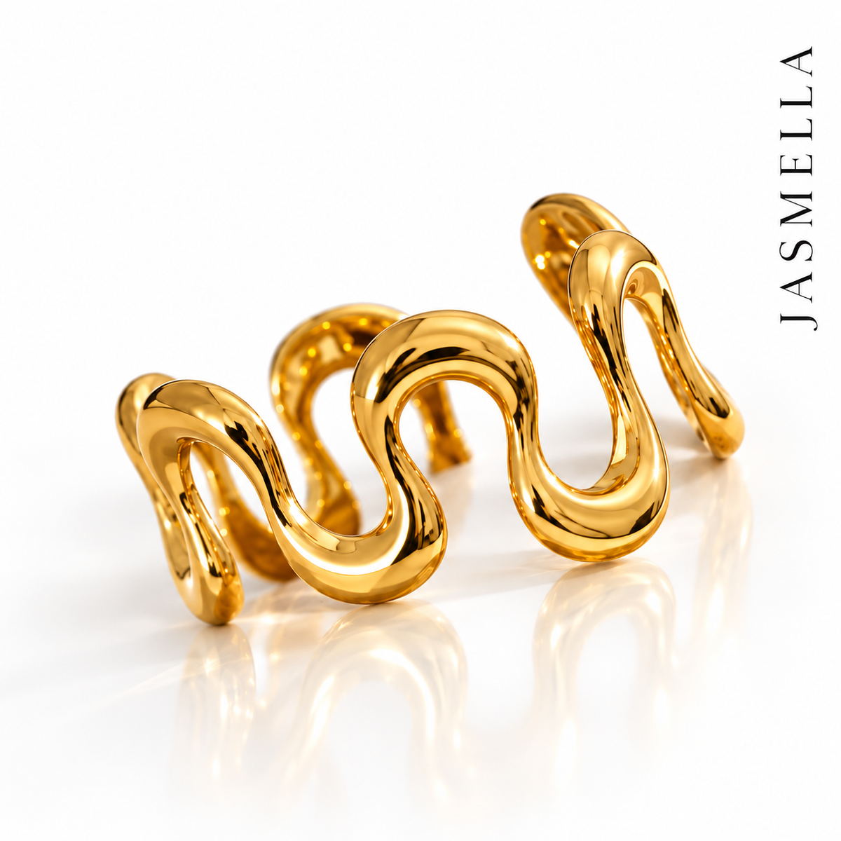 Mireva Wave Ring – verstellbarer Ring aus Edelstahl, vergoldet, geschwungene Wellenlinien – Ansicht 3