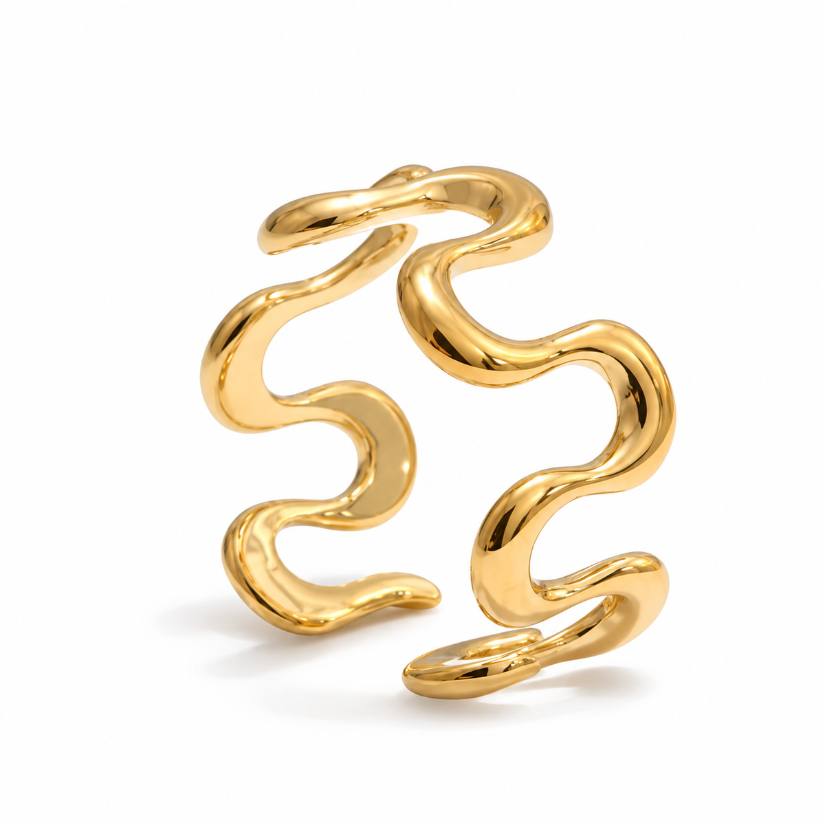 Mireva Wave Ring – verstellbarer Ring aus Edelstahl, vergoldet, geschwungene Wellenlinien