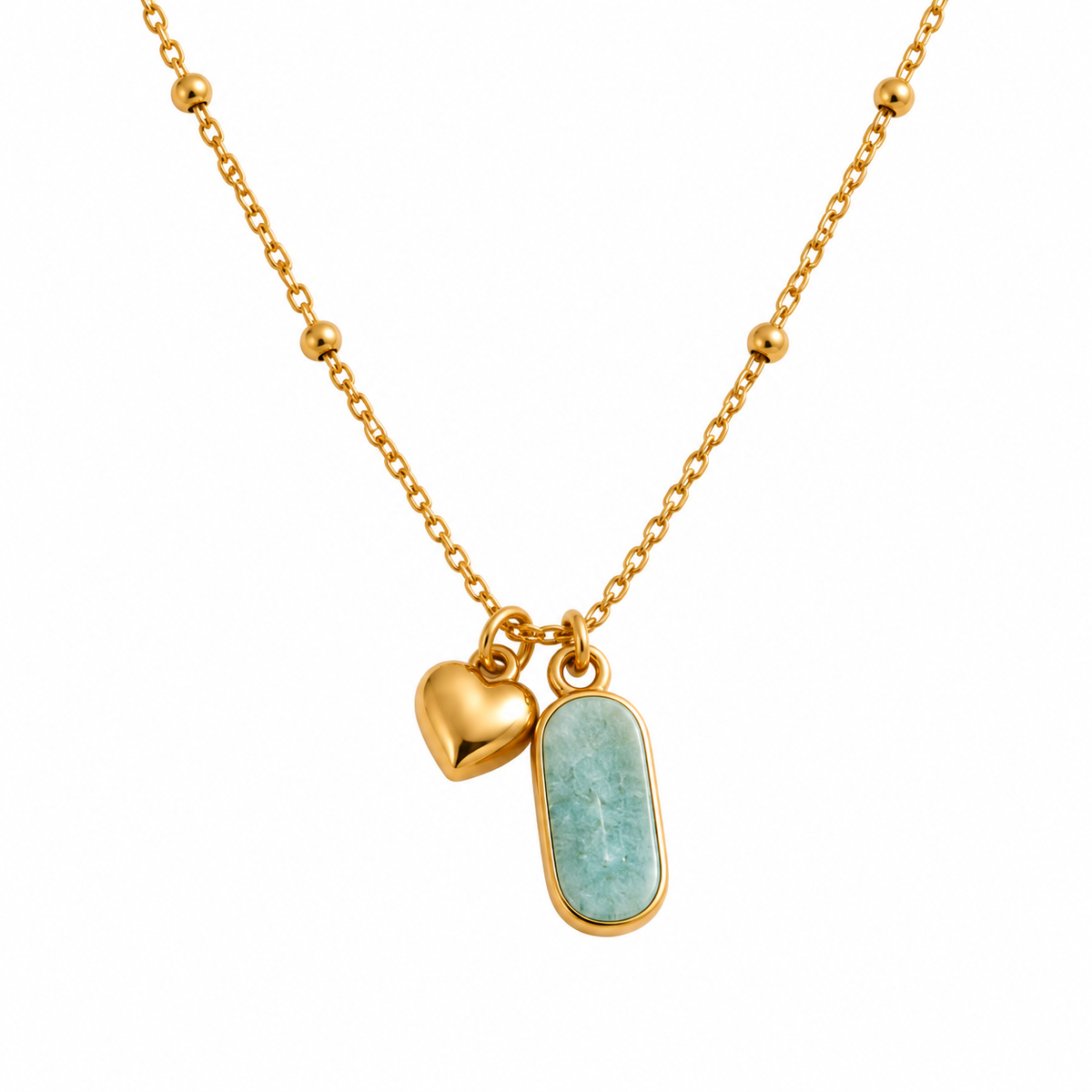 Neraya Stone Heart Kette – Herzkette aus Edelstahl, vergoldet, hellblauer Naturstein-Anhänger