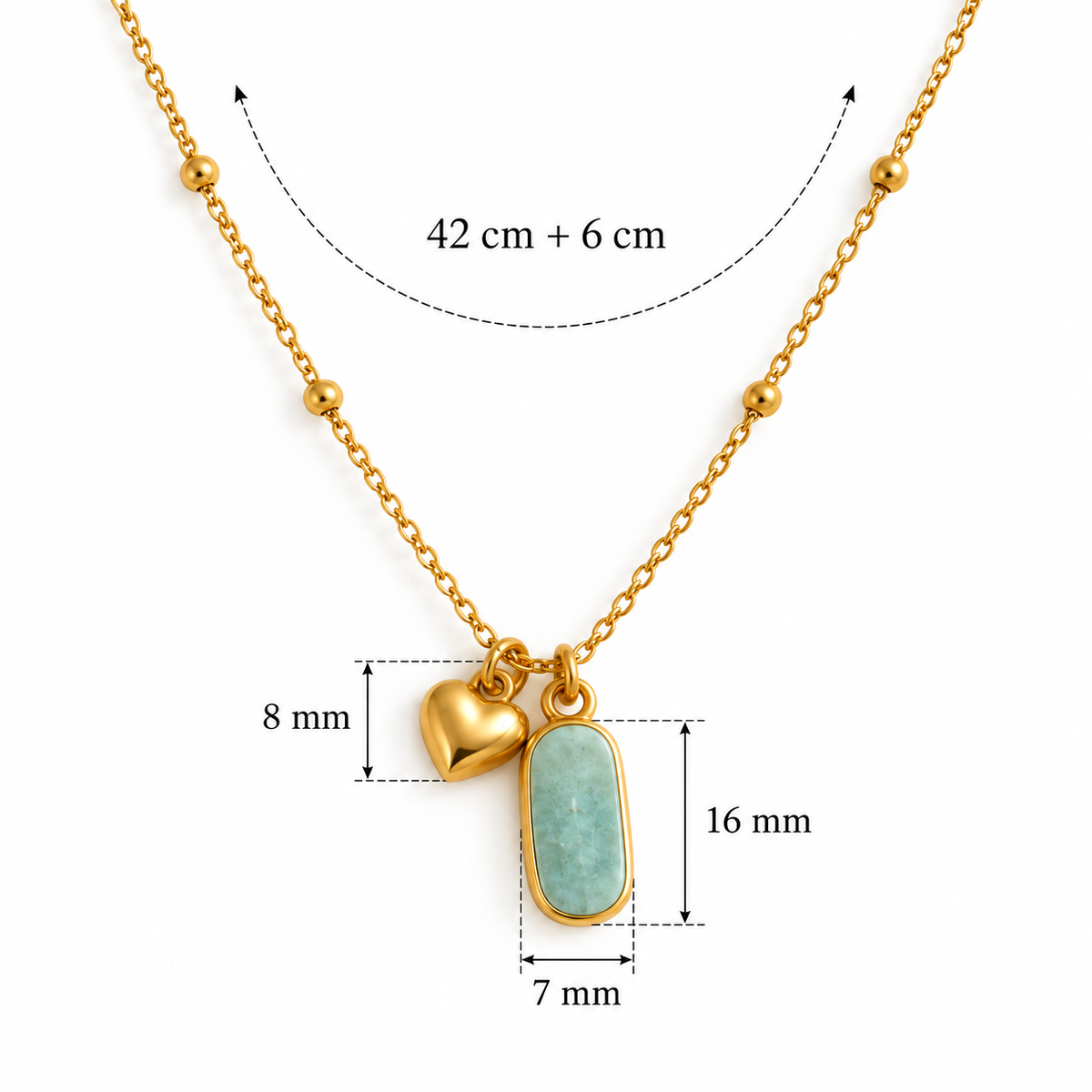 Neraya Stone Heart Kette – Herzkette aus Edelstahl, vergoldet, hellblauer Naturstein-Anhänger – Ansicht 3