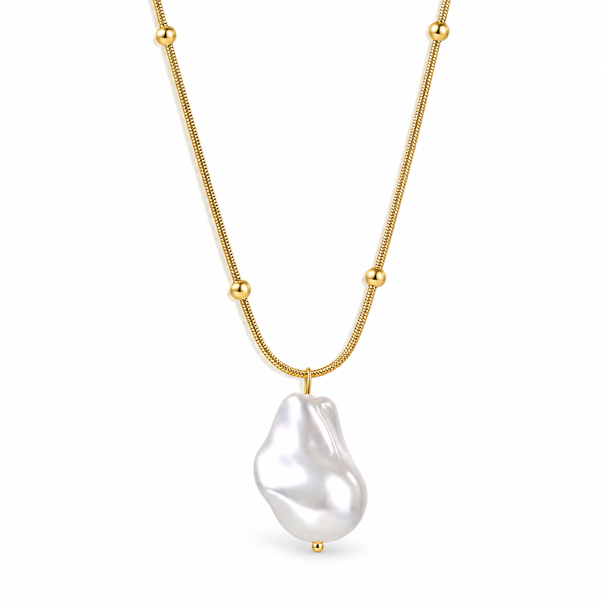 Marina Pearl Kette – Kette mit Anhänger aus Edelstahl, vergoldet, organisch geformte Perle