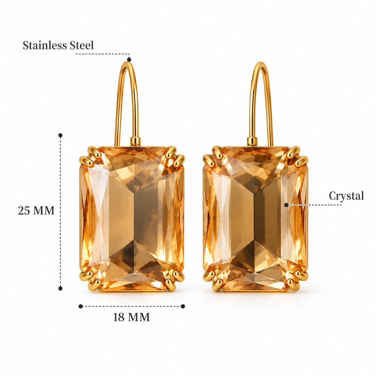 Nivara Crystal Drops – Ohrhänger aus Edelstahl, vergoldet, große facettierte Kristalle – Ansicht 2