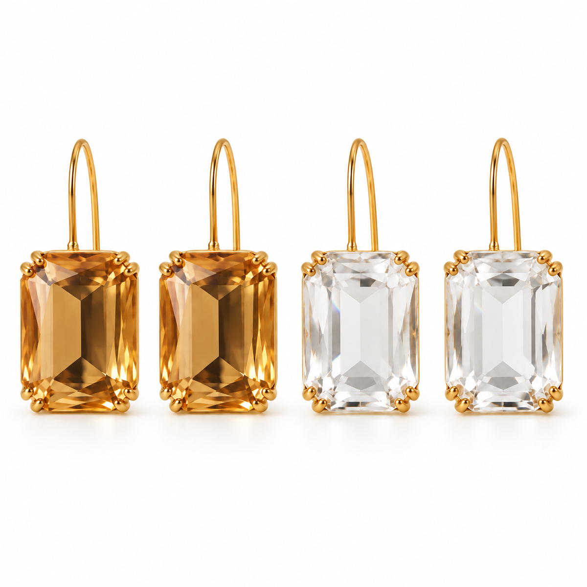 Nivara Crystal Drops – Ohrhänger aus Edelstahl, vergoldet, große facettierte Kristalle